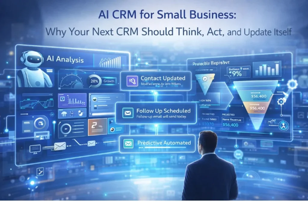 AI-powered CRM automation dashboard showing automated customer tracking and sales pipeline