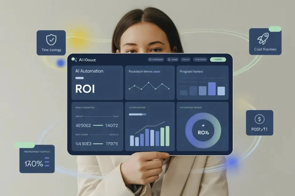 AI automation ROI calculation framework showing 3 components for measuring business value