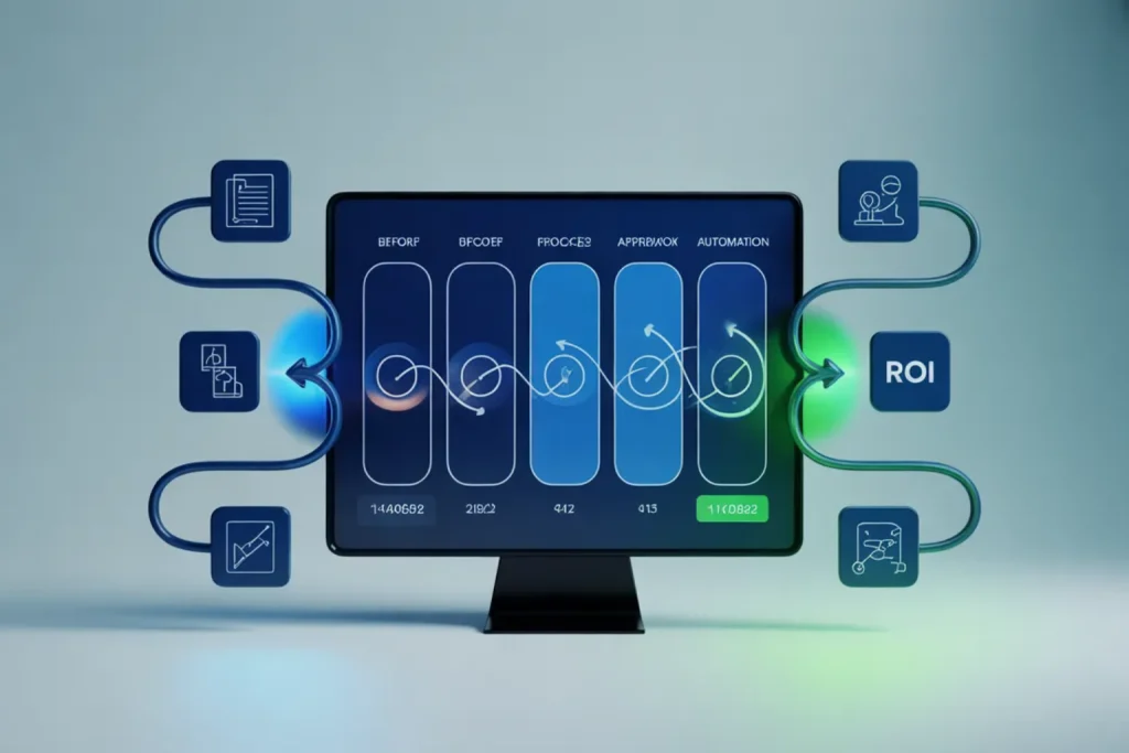 AI business process optimization framework showing 5 phases from identification to scaling
