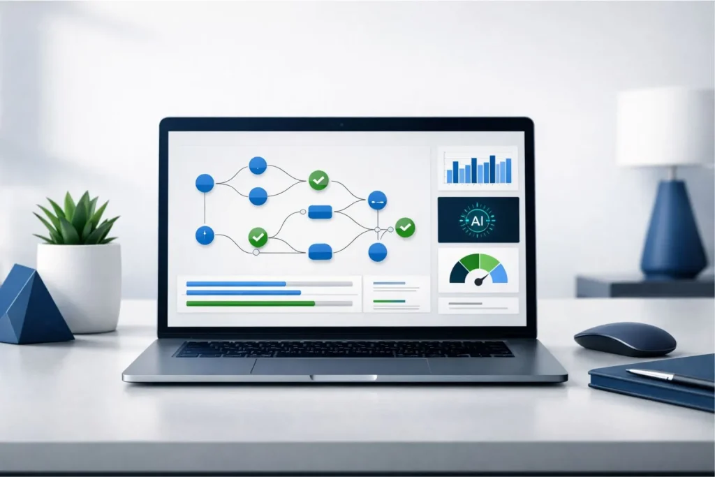 AI-powered business automation dashboard showing automated workflows for small businesses