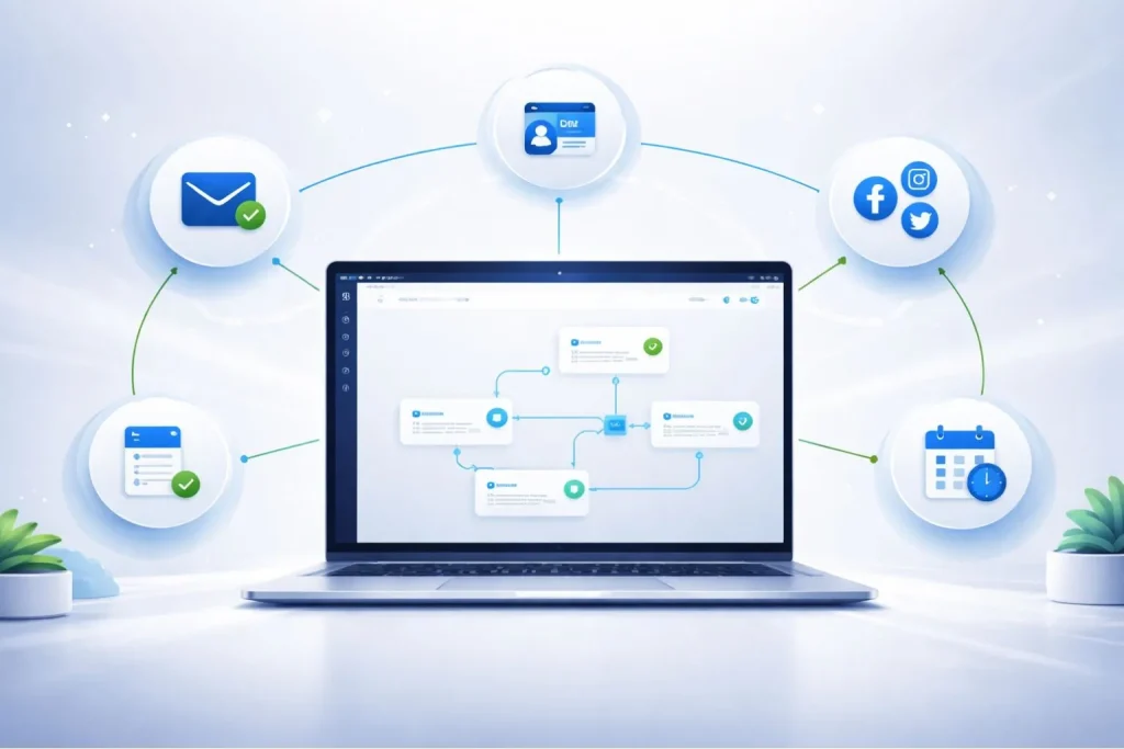 AI automation tools for small businesses overview showing connected workflows and productivity gains