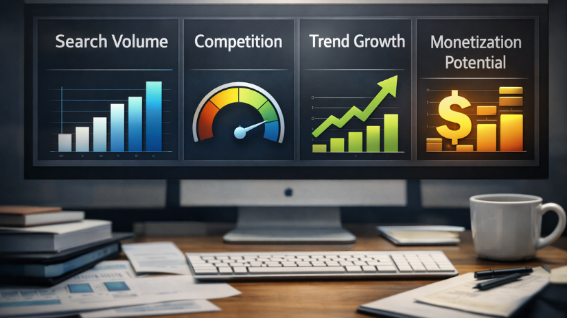 Affiliate niche evaluation metrics using AI analysis