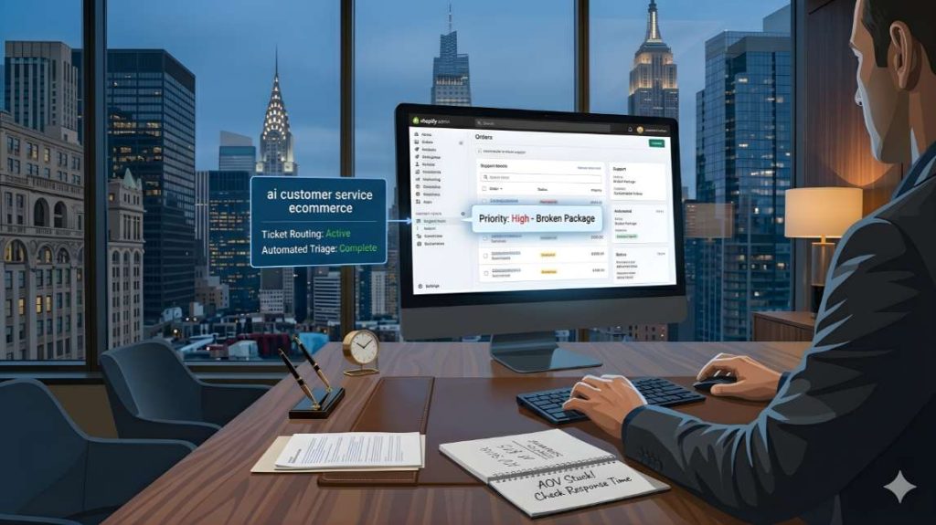  Close-up of a professional using an intelligent ticketing system for an ecommerce store.
