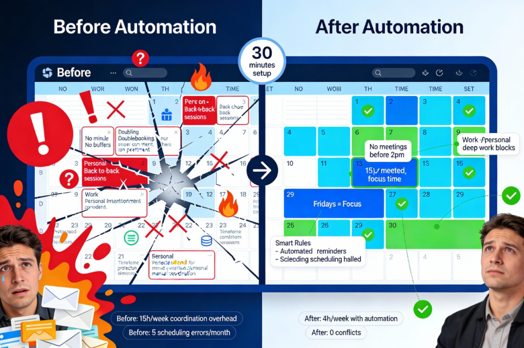 Calendar automation transformation: from coordination chaos to intelligent AI-scheduled efficiency