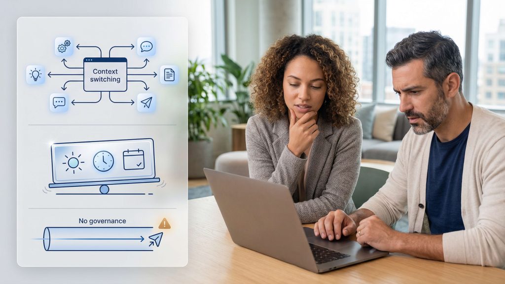 ai content batching workflow context switching governance checkpoints