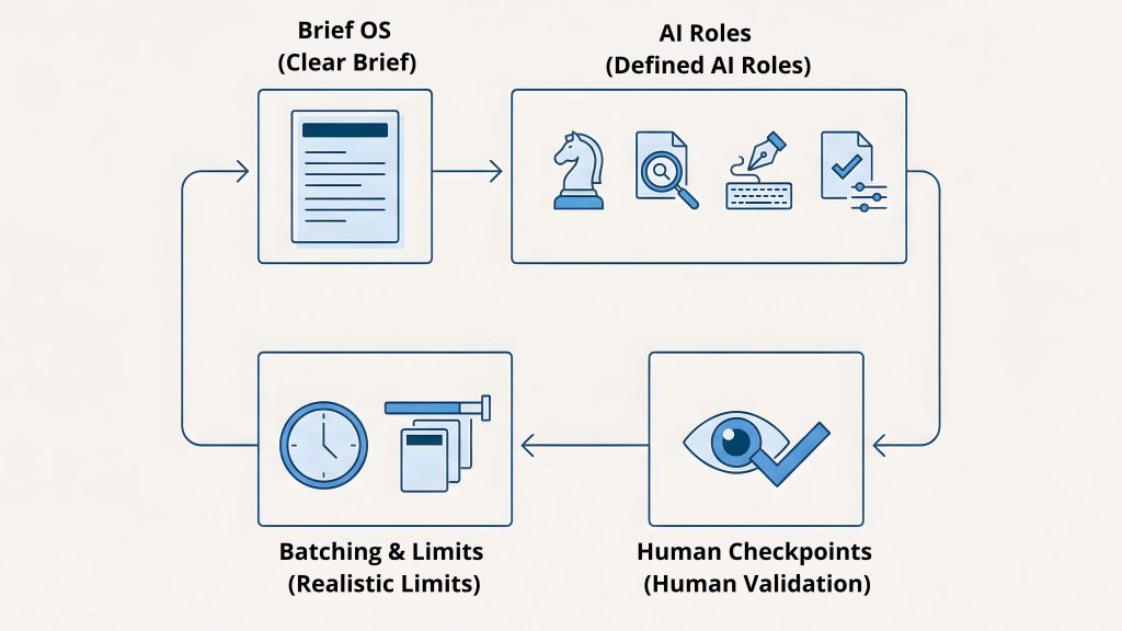 ai content planning system four components brief workflow checkpoints batching