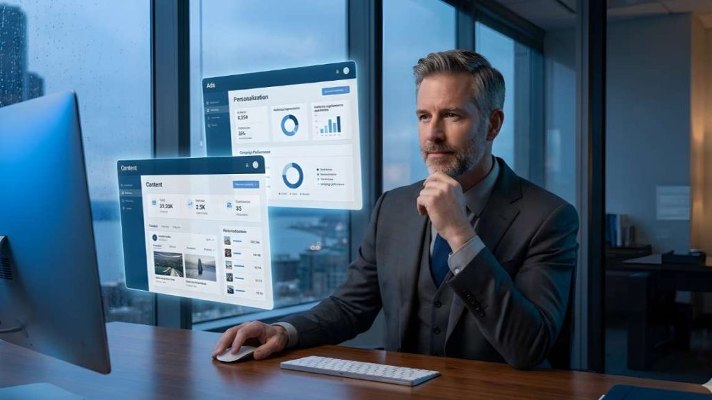 Digital dashboard displaying the 4 layers of the ai revenue optimization framework to increase revenue per visitor.