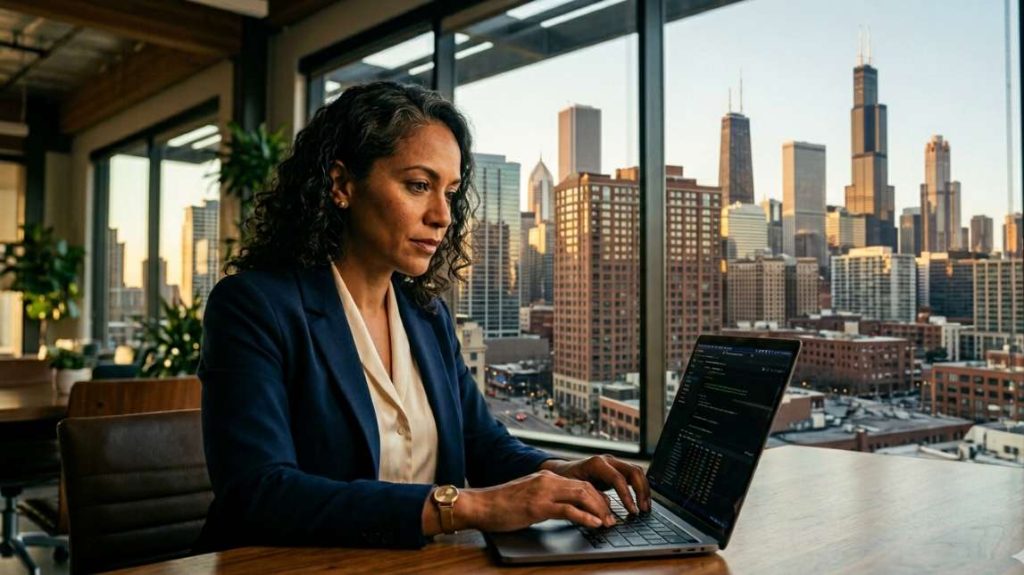 US ecommerce owner optimizing her 2025 sales strategy in a California-based workspace.
