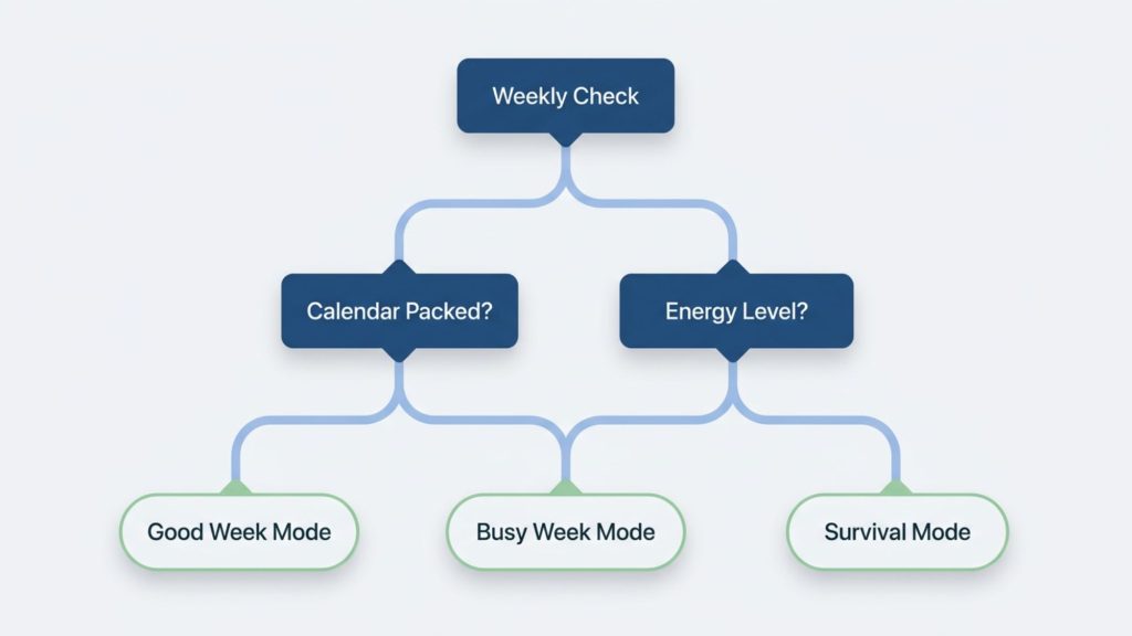 decision flow diagram helping creators maintain content consistency when life gets busy