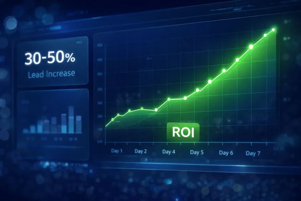 Marketing automation ROI dashboard showing lead growth
