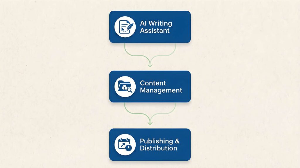 diagram showing minimal ai tool stack for content creation with three tools