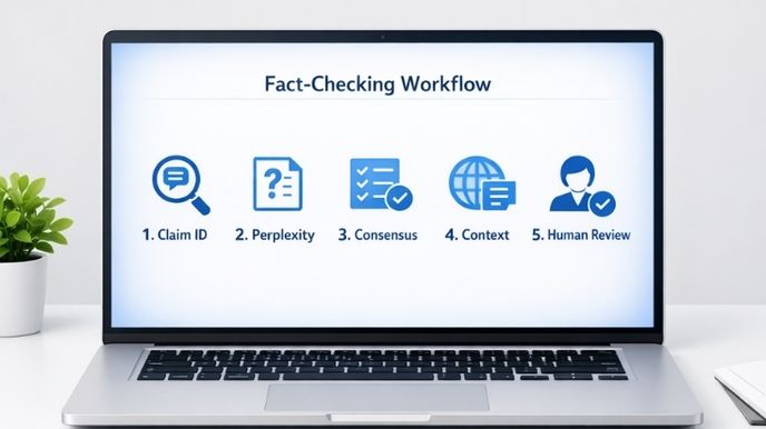 AI content fact-checking workflow showing step-by-step verification process