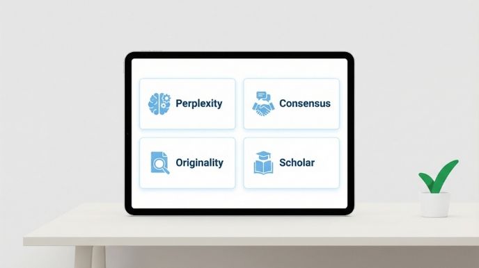 Fact-check workflow tools showing Perplexity AI and Consensus verification