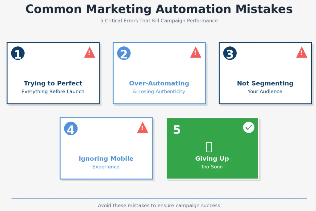 Marketing automation mistakes infographic showing common campaign errors