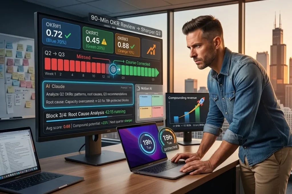 `Entrepreneur US dashboard AI OKR Q2 review 0.68 score Claude course correction`