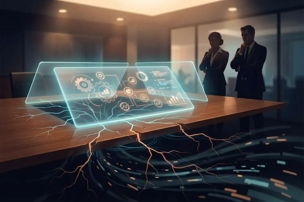 conceptual image showing silent failures caused by missing control clarity in AI automation
