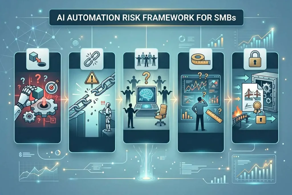 Infographic visual of five common AI automation mistakes small businesses should avoid