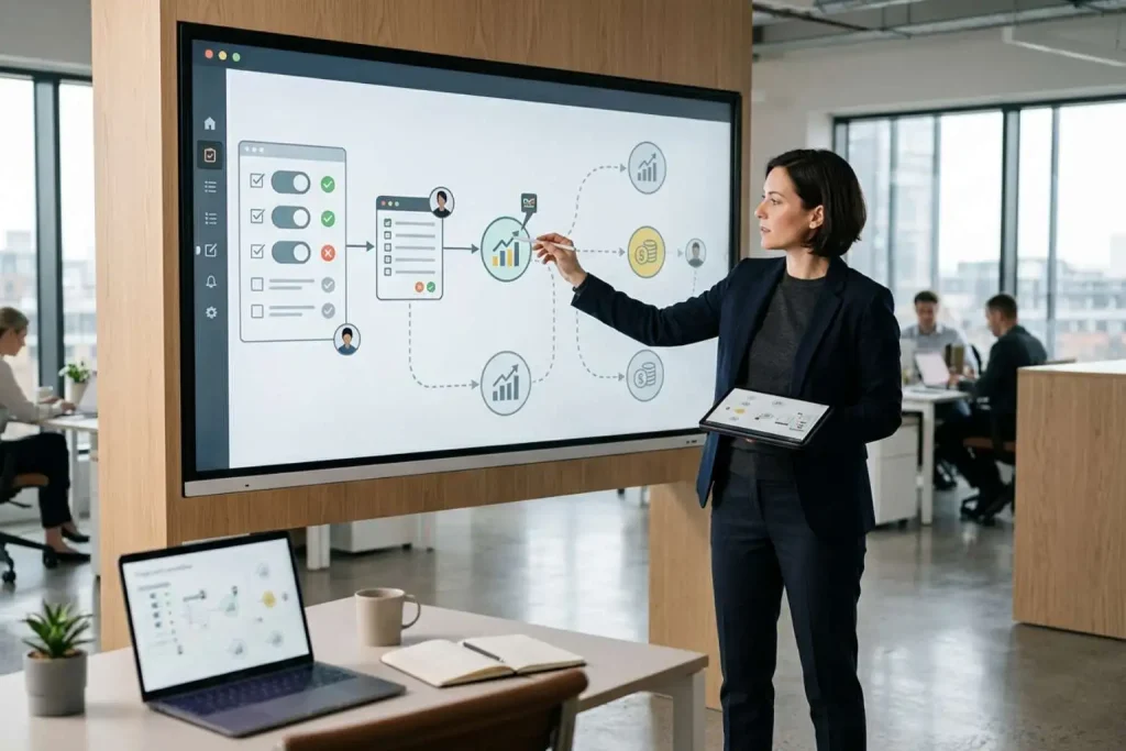 Founder using a strategic audit framework to diagnose AI automation mistakes in SMB workflows