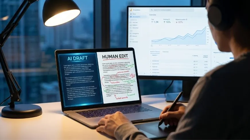 AI generated content SEO 2026 requires balancing AI automation with human expertise to ensure high-quality, SEO-safe content that ranks in Google.