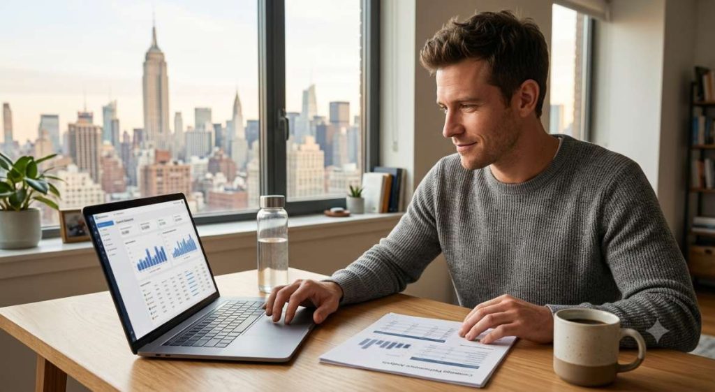 A business owner comparing a prior blanket discount campaign report to current ecommerce dynamic pricing strategy results on screen, seeing a measurable margin improvement.

